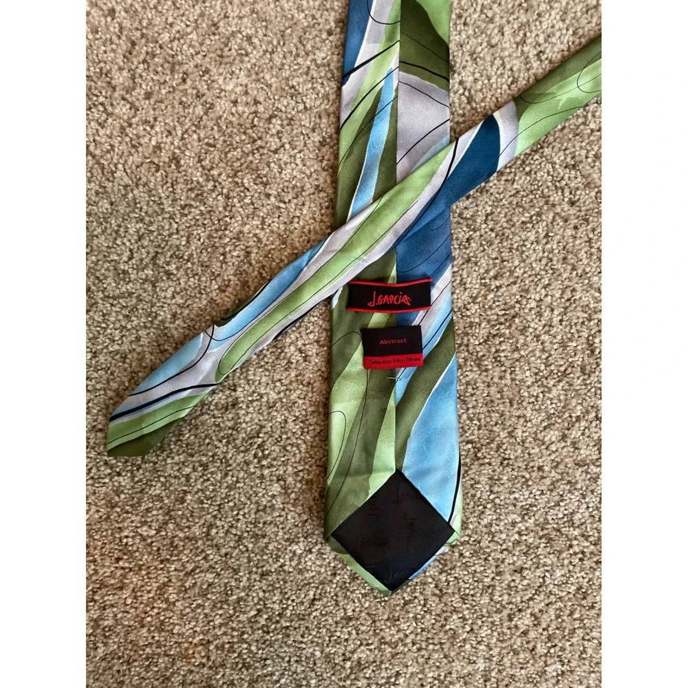 J. Garcia Mens Necktie One Size Green Blue Abstract Silk Collection Fifty-Three